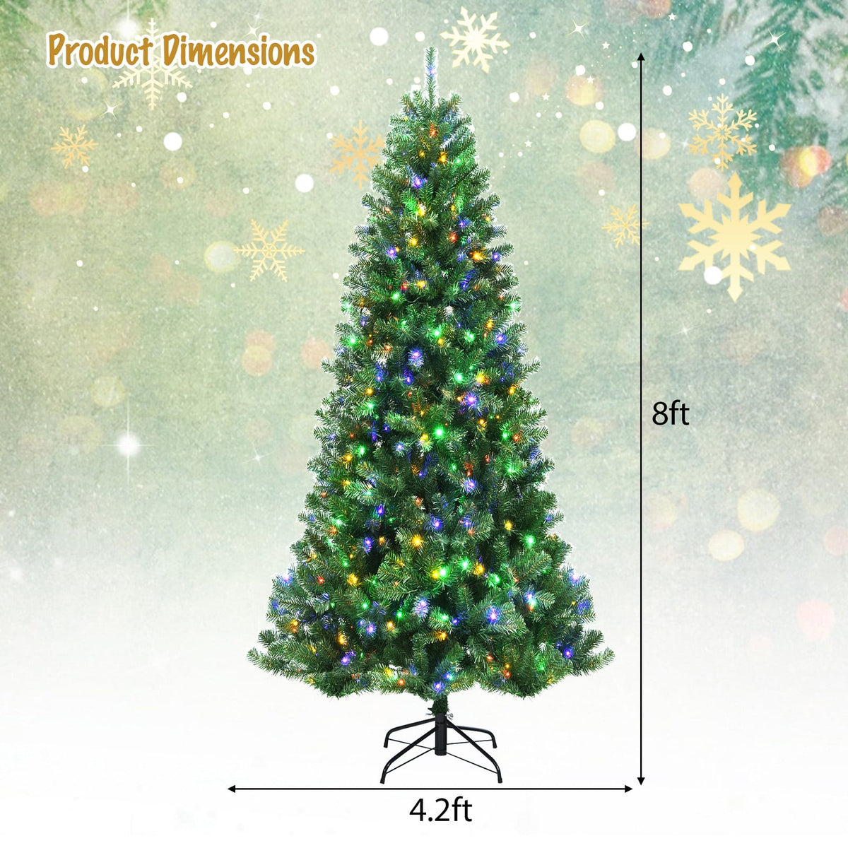 Artificial Hinged Christmas Tree with Remote-controlled Color-changing LED Lights-8'-Christmas Trees-DECOROLALA