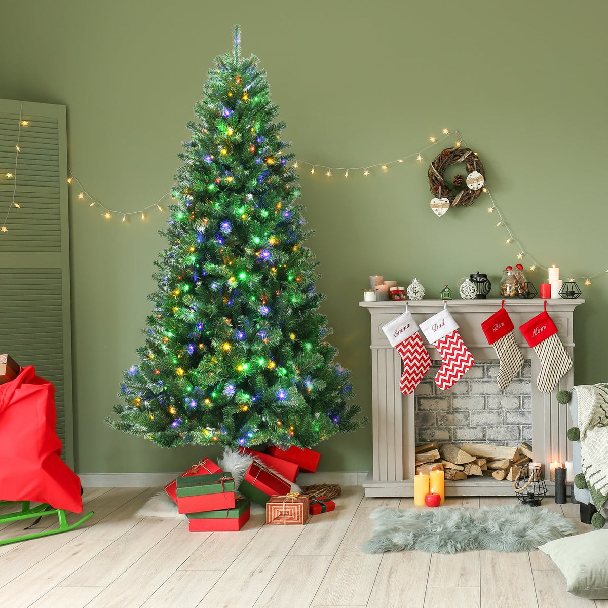 Artificial Hinged Christmas Tree with Remote-controlled Color-changing LED Lights-8'-Christmas Trees-DECOROLALA