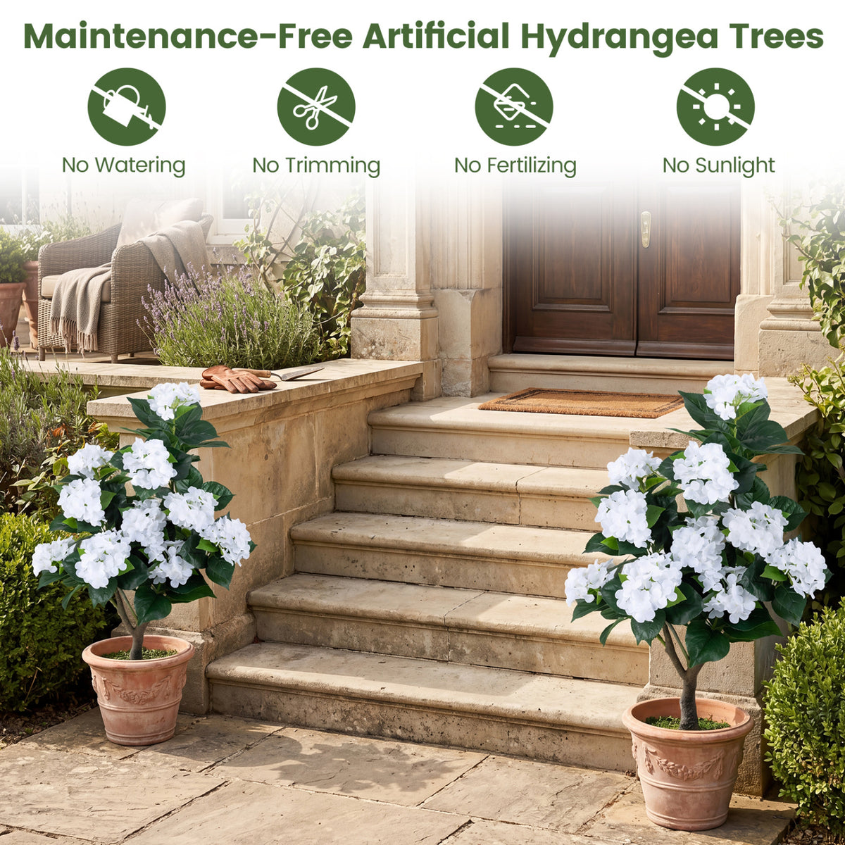 Artificial Hydrangea Tree Fake Floral Plant with 11 White Flowers-White-Artificial Plants-DECOROLALA