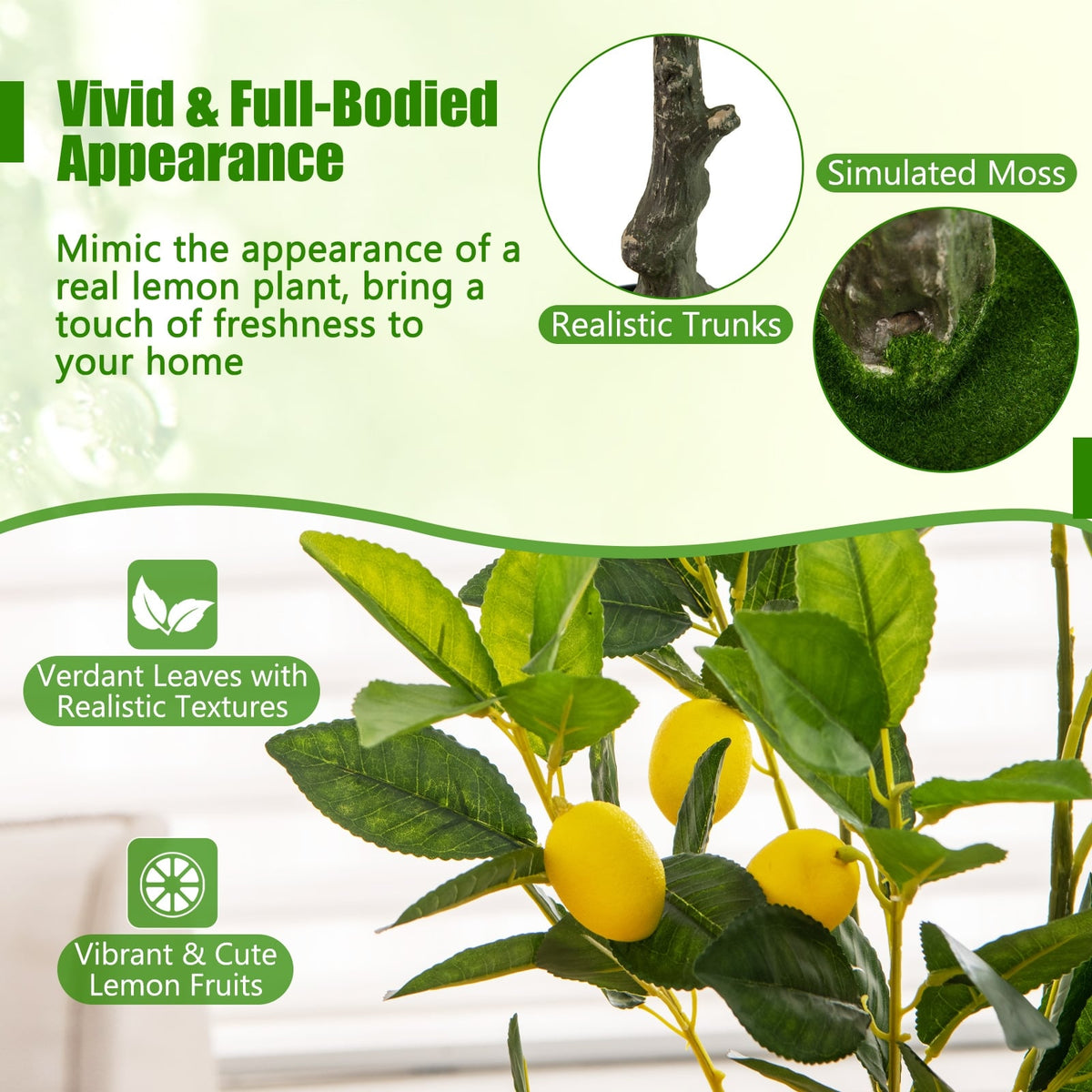 Artificial Lemon Tree 2.6/4/5.2 Feet Tall Fake Lemon Plant wuth Lemon Fruits-2.6 ft-Artificial Plants-DECOROLALA