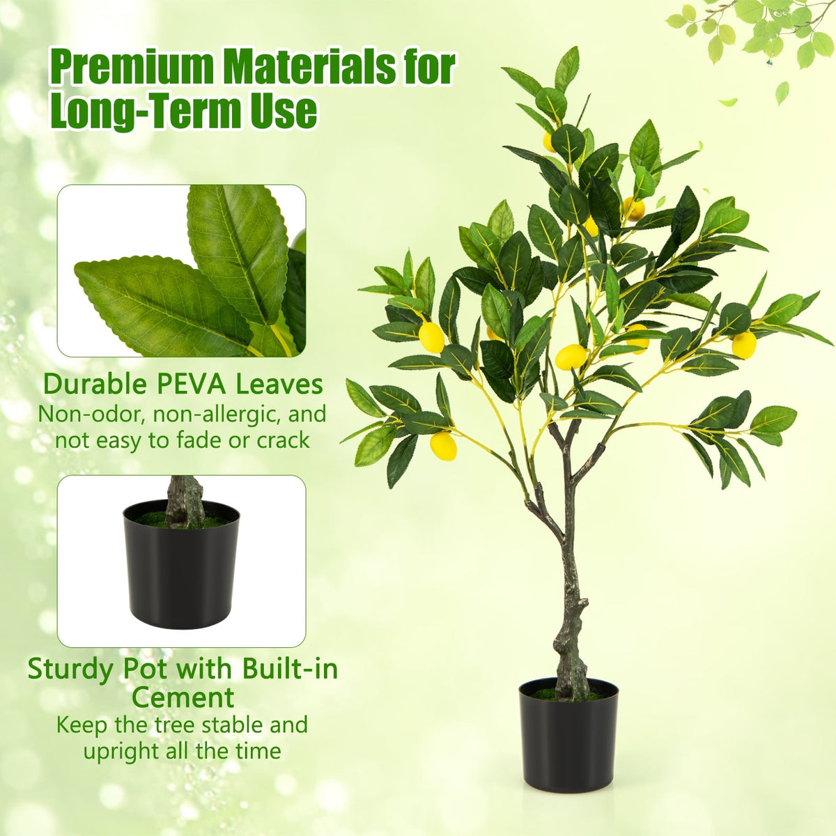 Artificial Lemon Tree 2.6/4/5.2 Feet Tall Fake Lemon Plant wuth Lemon Fruits-2.6 ft-Artificial Plants-DECOROLALA