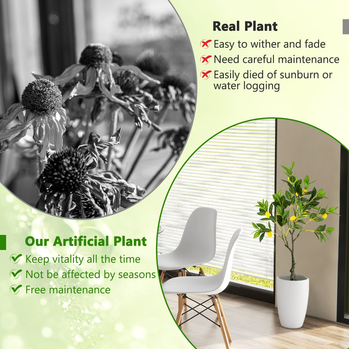 Artificial Lemon Tree 2.6/4/5.2 Feet Tall Fake Lemon Plant wuth Lemon Fruits-2.6 ft-Artificial Plants-DECOROLALA
