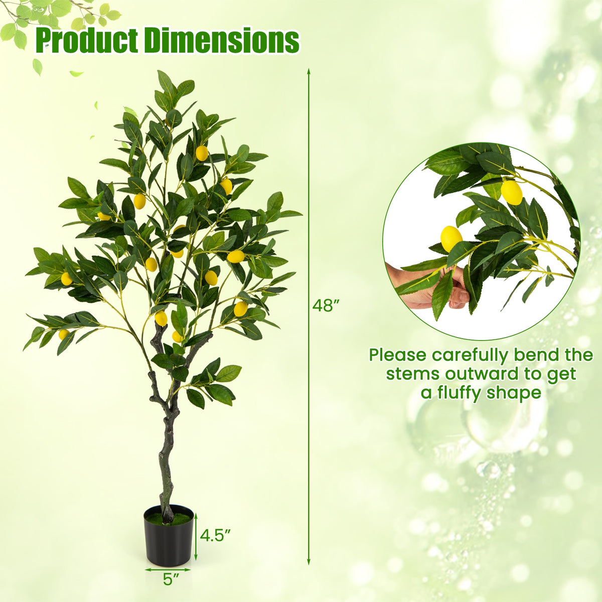 Artificial Lemon Tree 2.6/4/5.2 Feet Tall Fake Lemon Plant wuth Lemon Fruits-4 ft-Artificial Plants-DECOROLALA