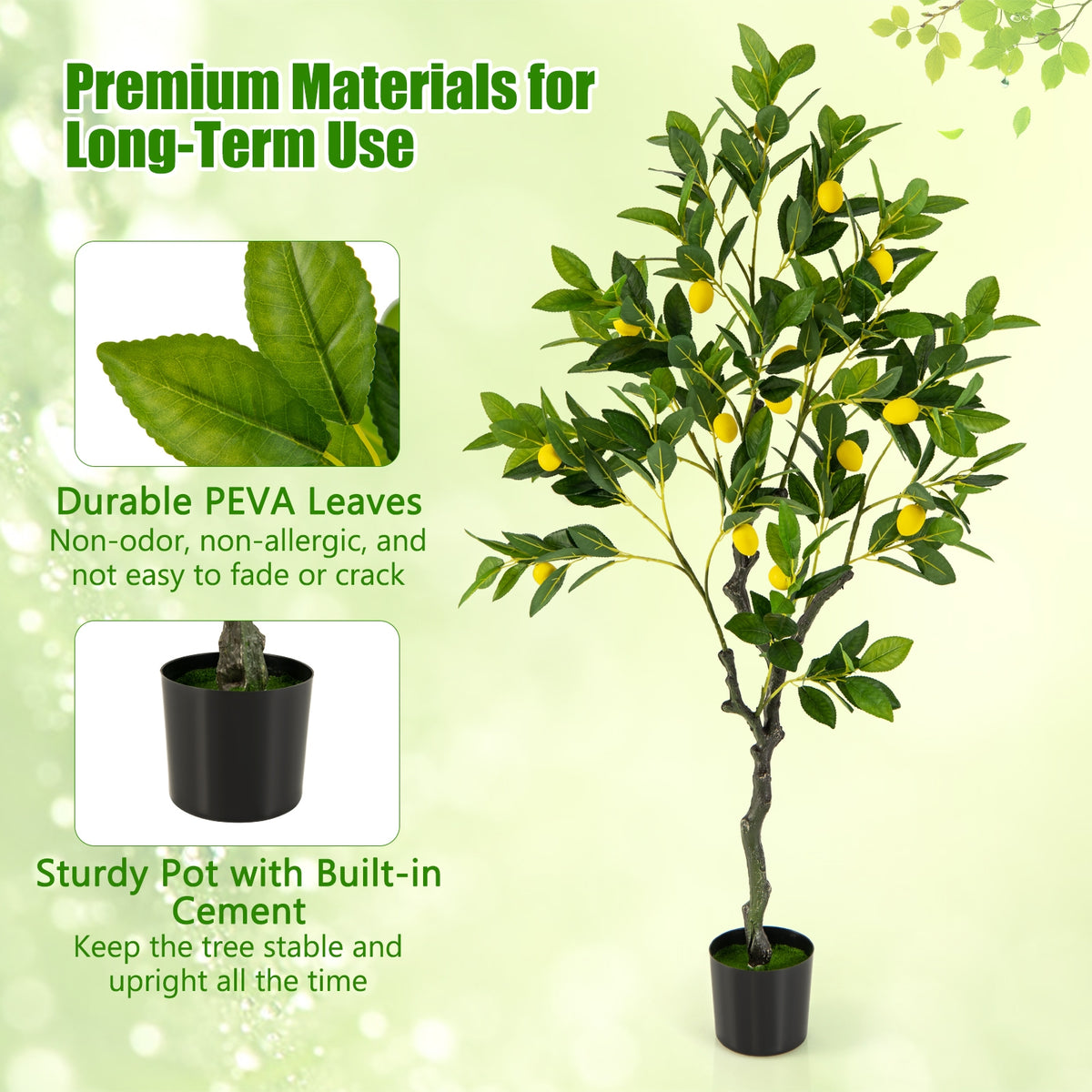 Artificial Lemon Tree 2.6/4/5.2 Feet Tall Fake Lemon Plant wuth Lemon Fruits-4 ft-Artificial Plants-DECOROLALA