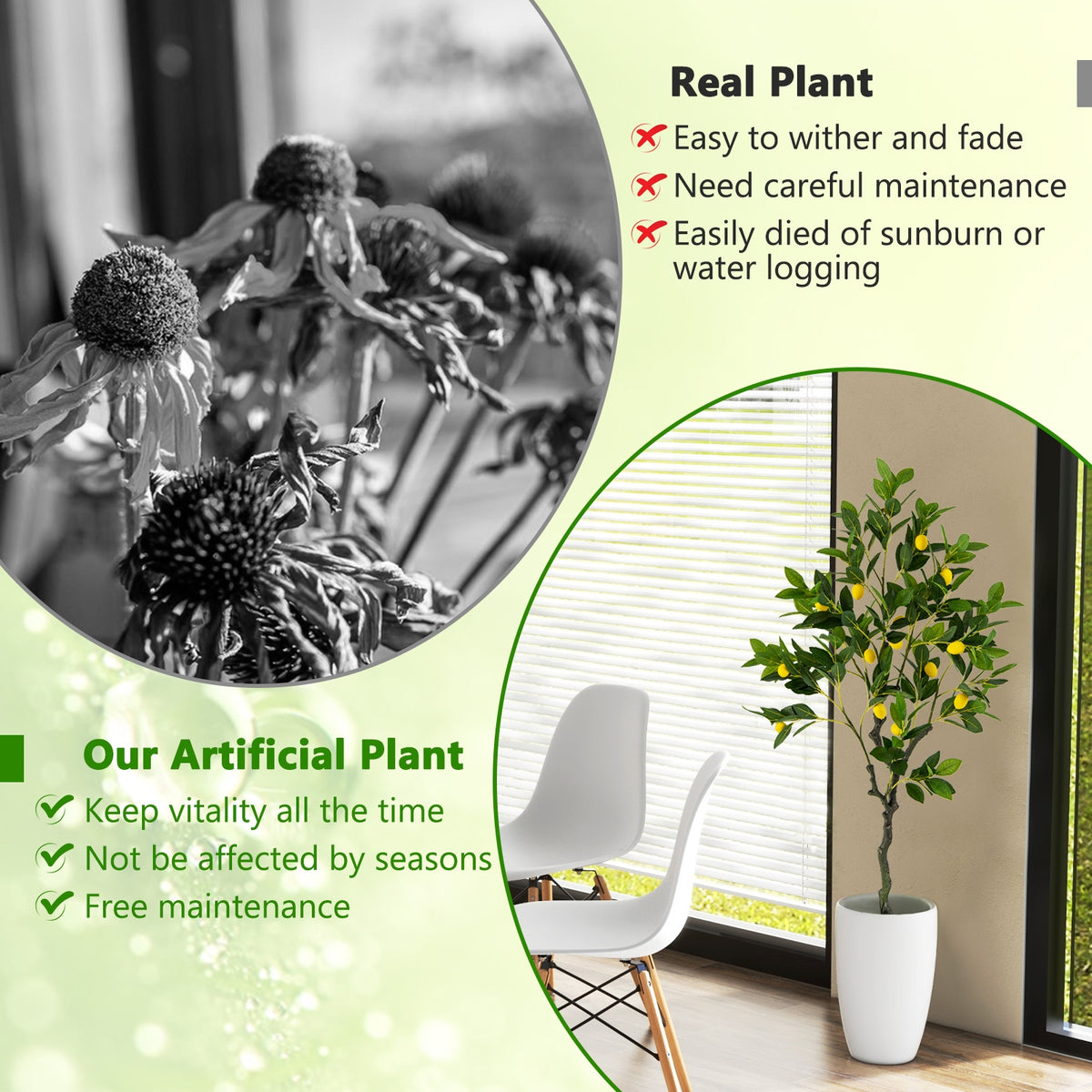 Artificial Lemon Tree 2.6/4/5.2 Feet Tall Fake Lemon Plant wuth Lemon Fruits-4 ft-Artificial Plants-DECOROLALA
