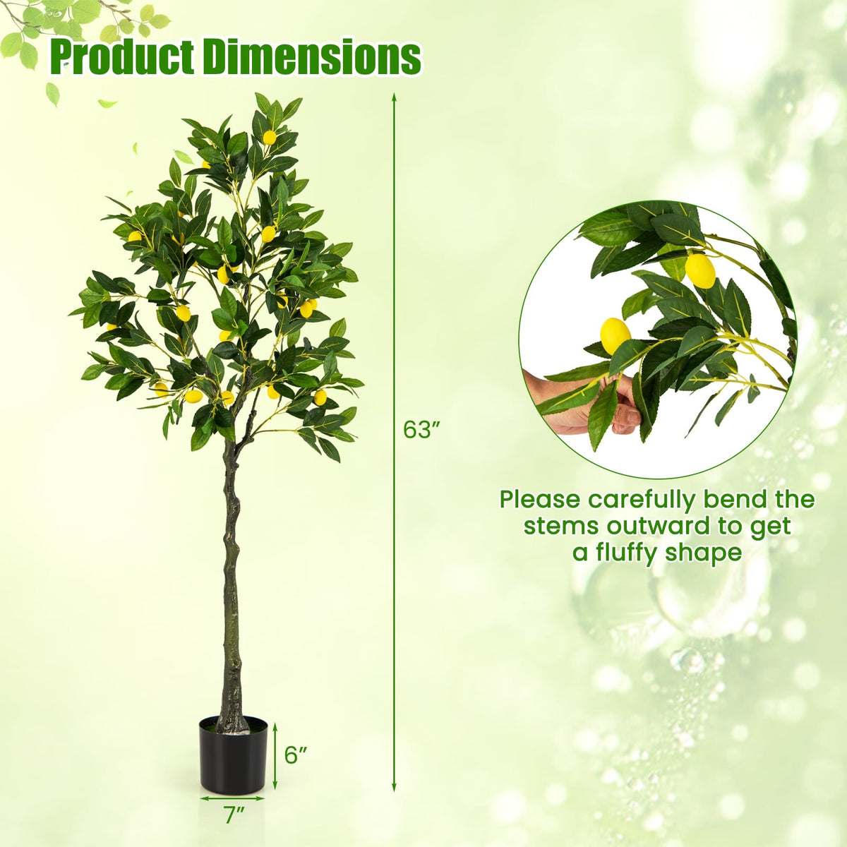 Artificial Lemon Tree 2.6/4/5.2 Feet Tall Fake Lemon Plant wuth Lemon Fruits-5.2 ft-Artificial Plants-DECOROLALA