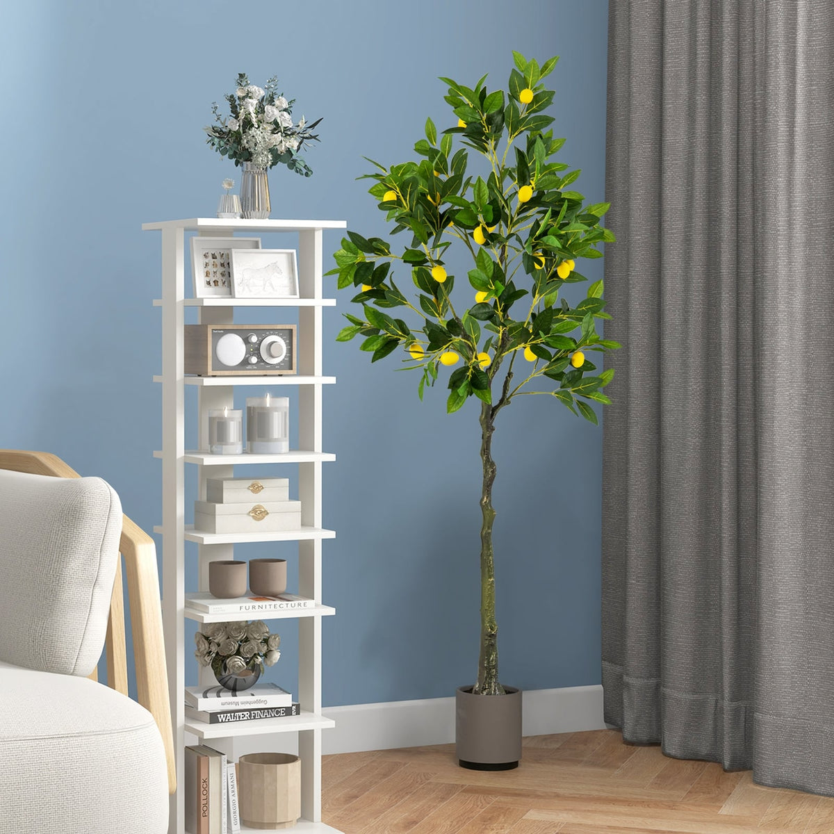Artificial Lemon Tree 2.6/4/5.2 Feet Tall Fake Lemon Plant wuth Lemon Fruits-5.2 ft-Artificial Plants-DECOROLALA