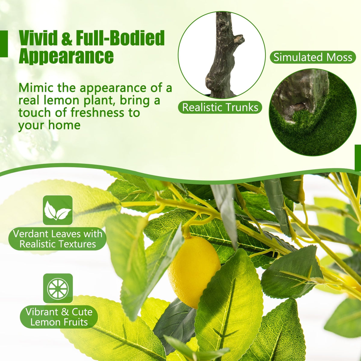 Artificial Lemon Tree 2.6/4/5.2 Feet Tall Fake Lemon Plant wuth Lemon Fruits-5.2 ft-Artificial Plants-DECOROLALA
