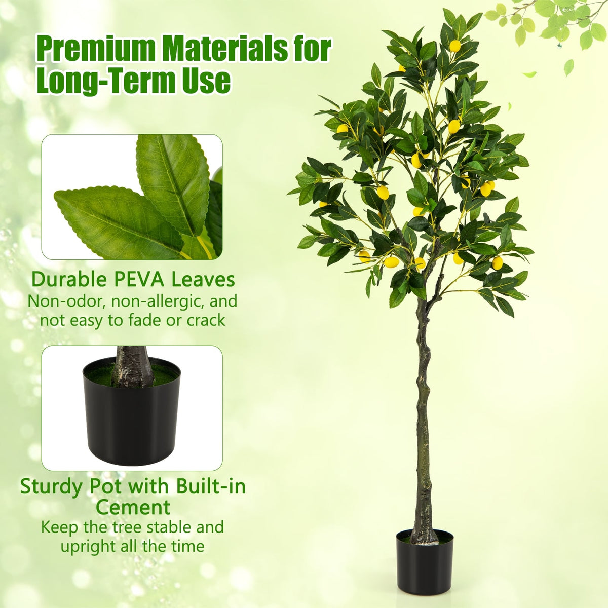 Artificial Lemon Tree 2.6/4/5.2 Feet Tall Fake Lemon Plant wuth Lemon Fruits-5.2 ft-Artificial Plants-DECOROLALA
