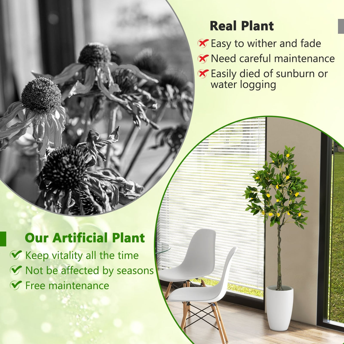 Artificial Lemon Tree 2.6/4/5.2 Feet Tall Fake Lemon Plant wuth Lemon Fruits-5.2 ft-Artificial Plants-DECOROLALA
