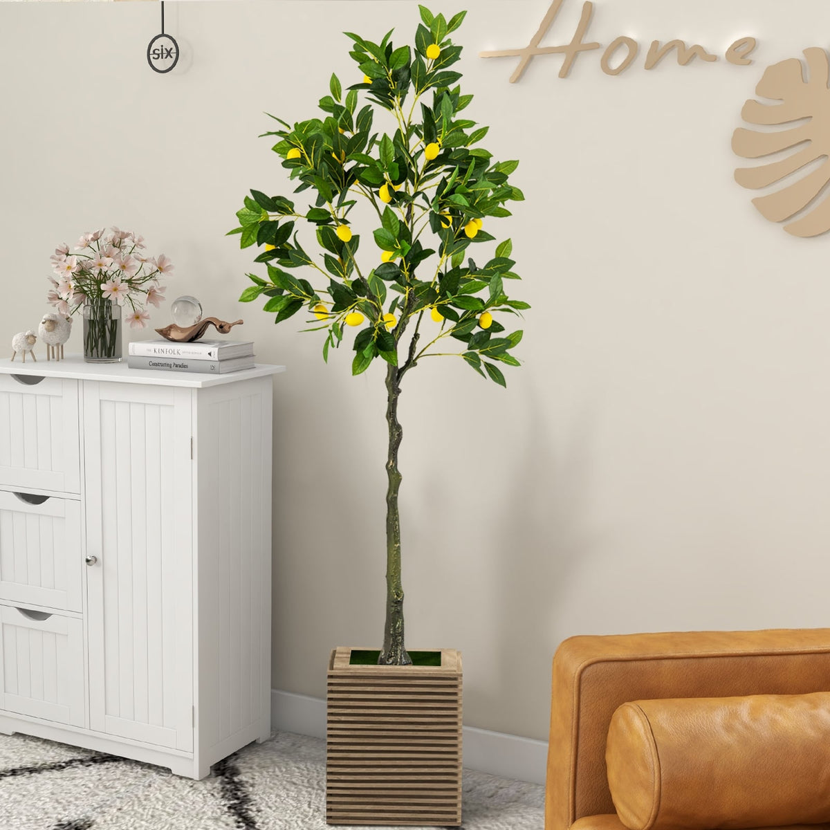 Artificial Lemon Tree 2.6/4/5.2 Feet Tall Fake Lemon Plant wuth Lemon Fruits-5.2 ft-Artificial Plants-DECOROLALA