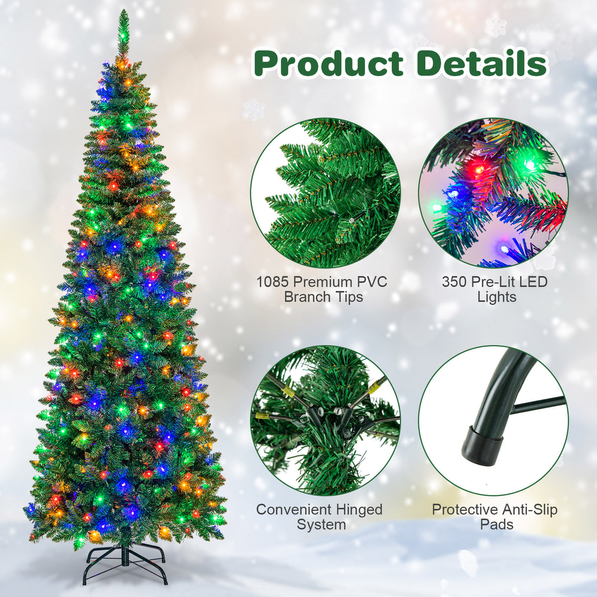 Artificial National Foot Kingswood Fir Pencil Christmas Tree-7.5 ft-Christmas Trees-DECOROLALA