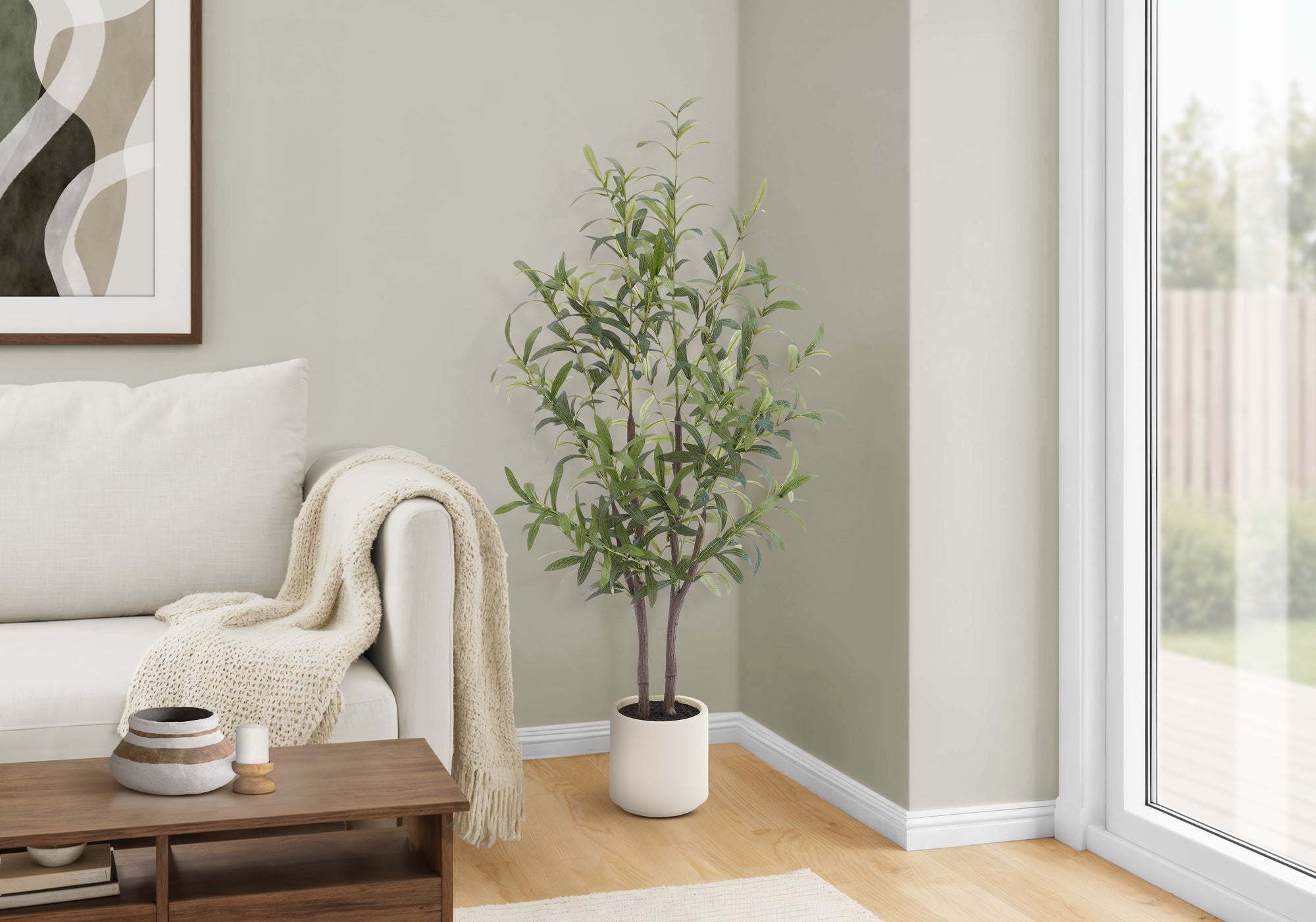 Artificial Olive Tree - 44" Tall Faux Plant with Beige Pot-Artificial Plant-DECOROLALA