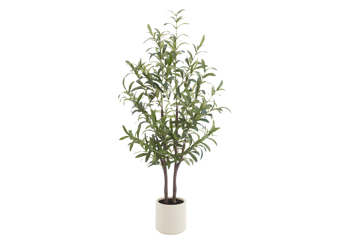 Artificial Olive Tree - 44" Tall Faux Plant with Beige Pot-Artificial Plants-DECOROLALA