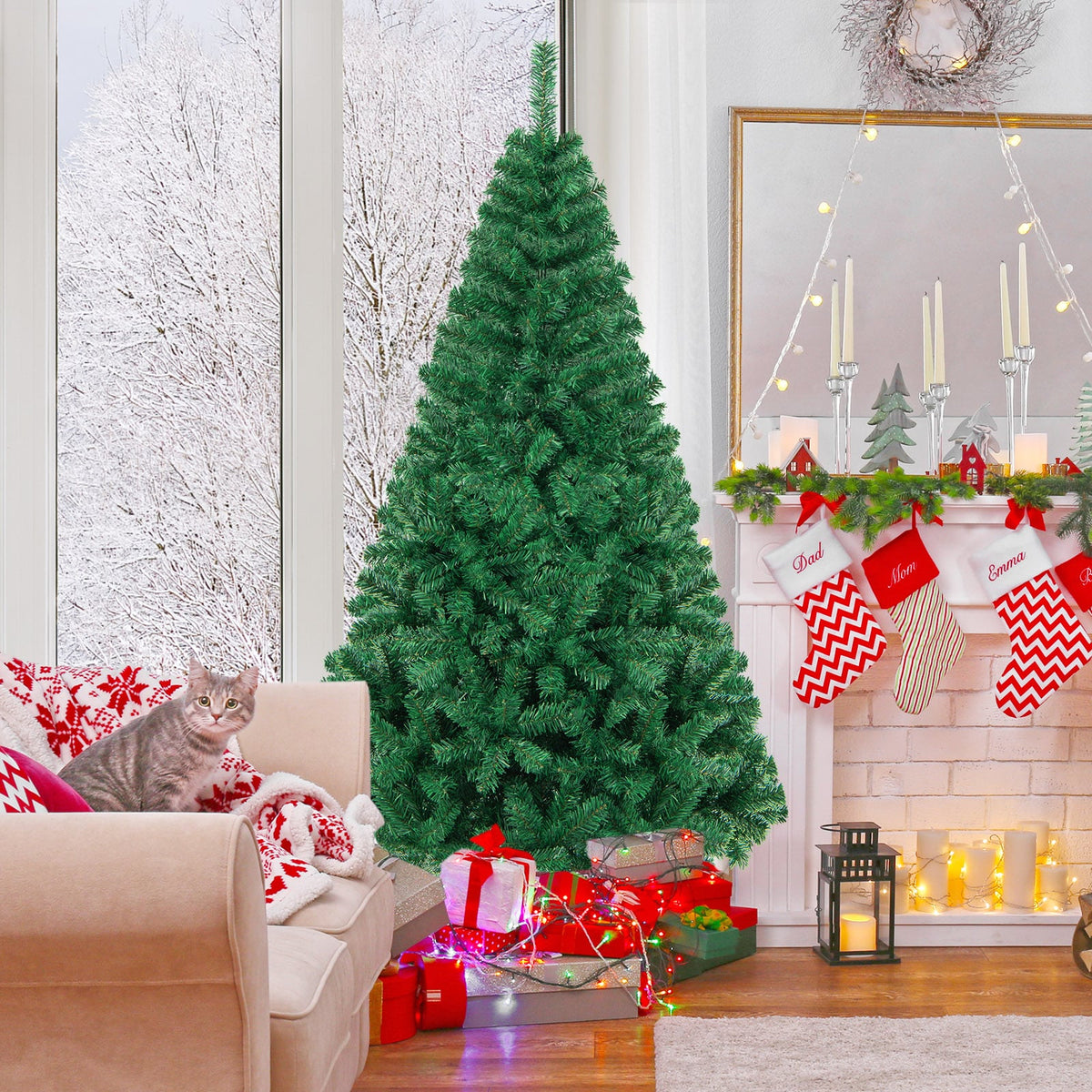 Artificial PVC Hinged Christmas Tree with Solid Metal Stand-6 ft-Christmas Trees-DECOROLALA