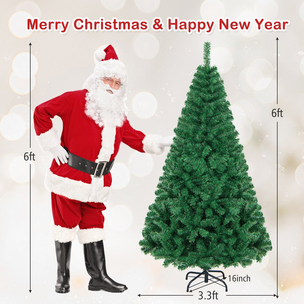 Artificial PVC Hinged Christmas Tree with Solid Metal Stand-6 ft-Christmas Trees-DECOROLALA