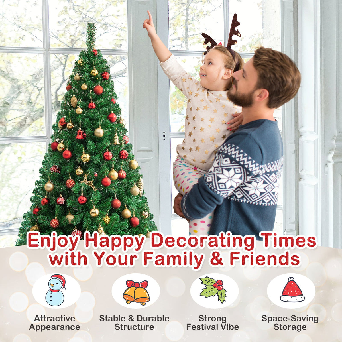 Artificial PVC Hinged Christmas Tree with Solid Metal Stand-6 ft-Christmas Trees-DECOROLALA