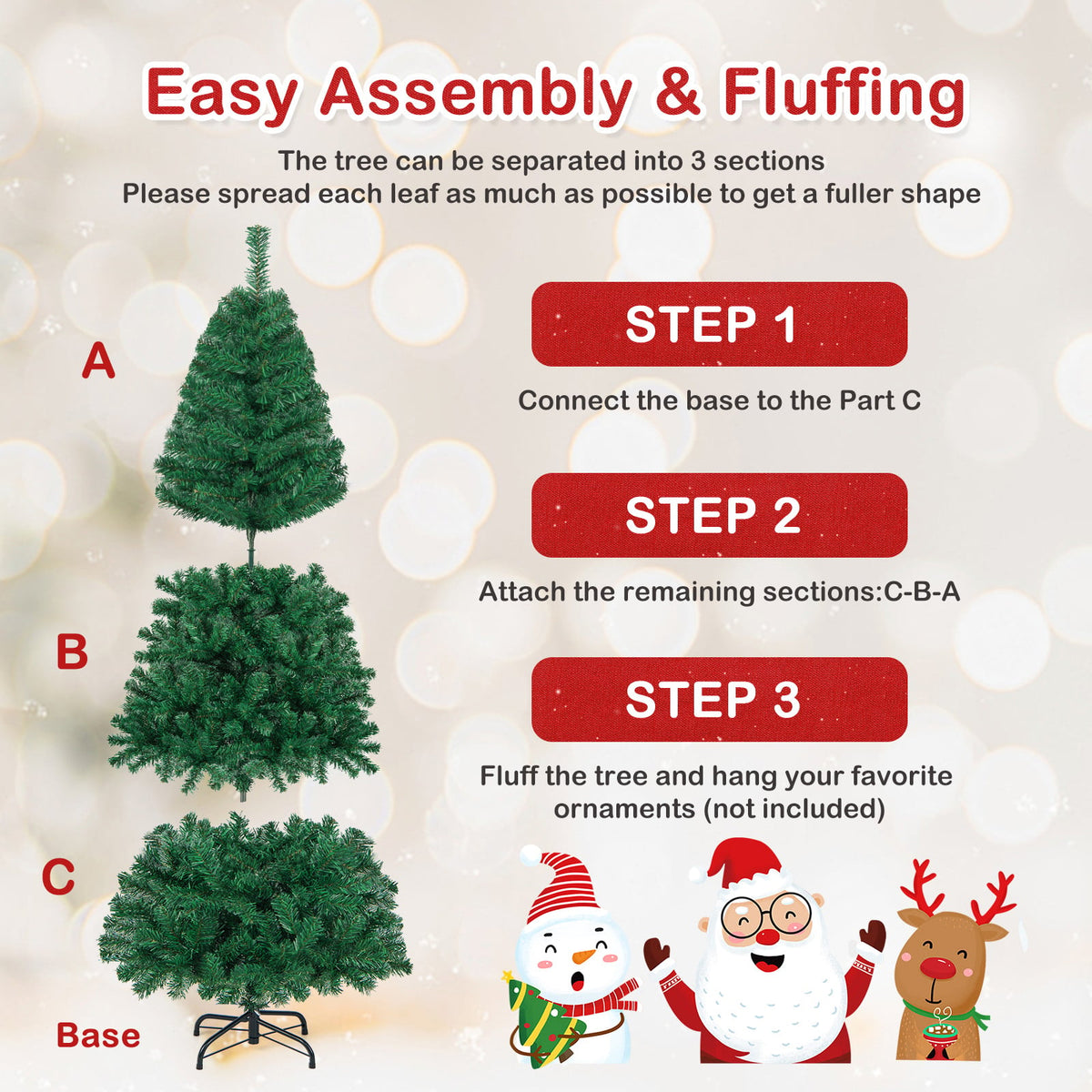 Artificial PVC Hinged Christmas Tree with Solid Metal Stand-6 ft-Christmas Trees-DECOROLALA