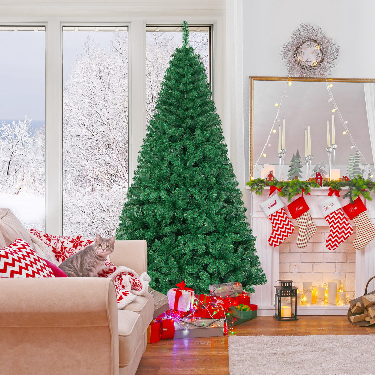 Artificial PVC Hinged Christmas Tree with Solid Metal Stand-7 ft-Christmas Trees-DECOROLALA