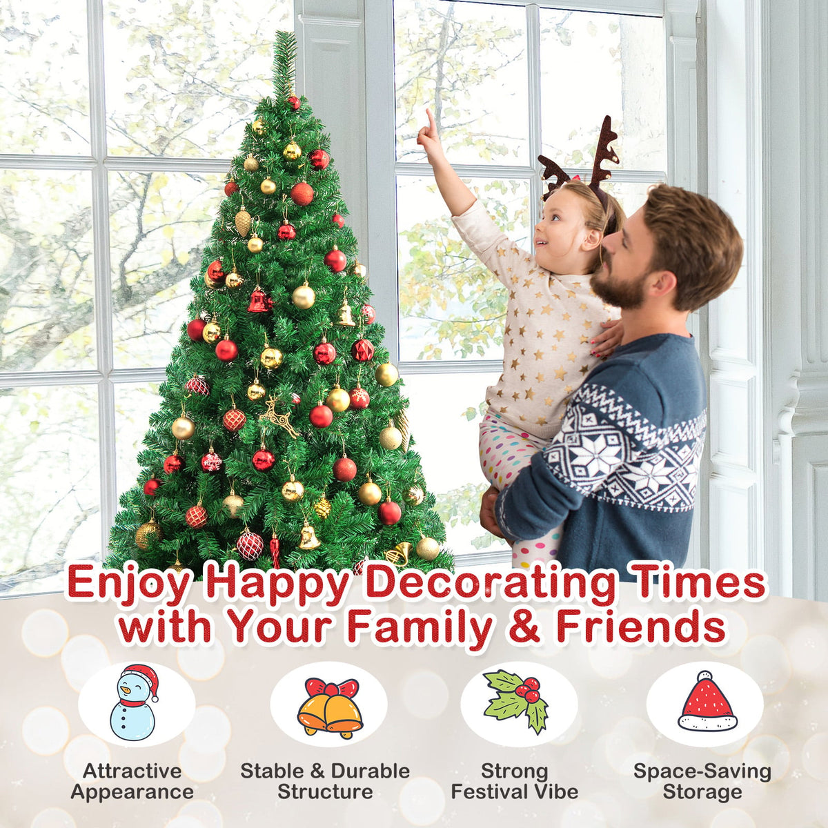 Artificial PVC Hinged Christmas Tree with Solid Metal Stand-7 ft-Christmas Trees-DECOROLALA