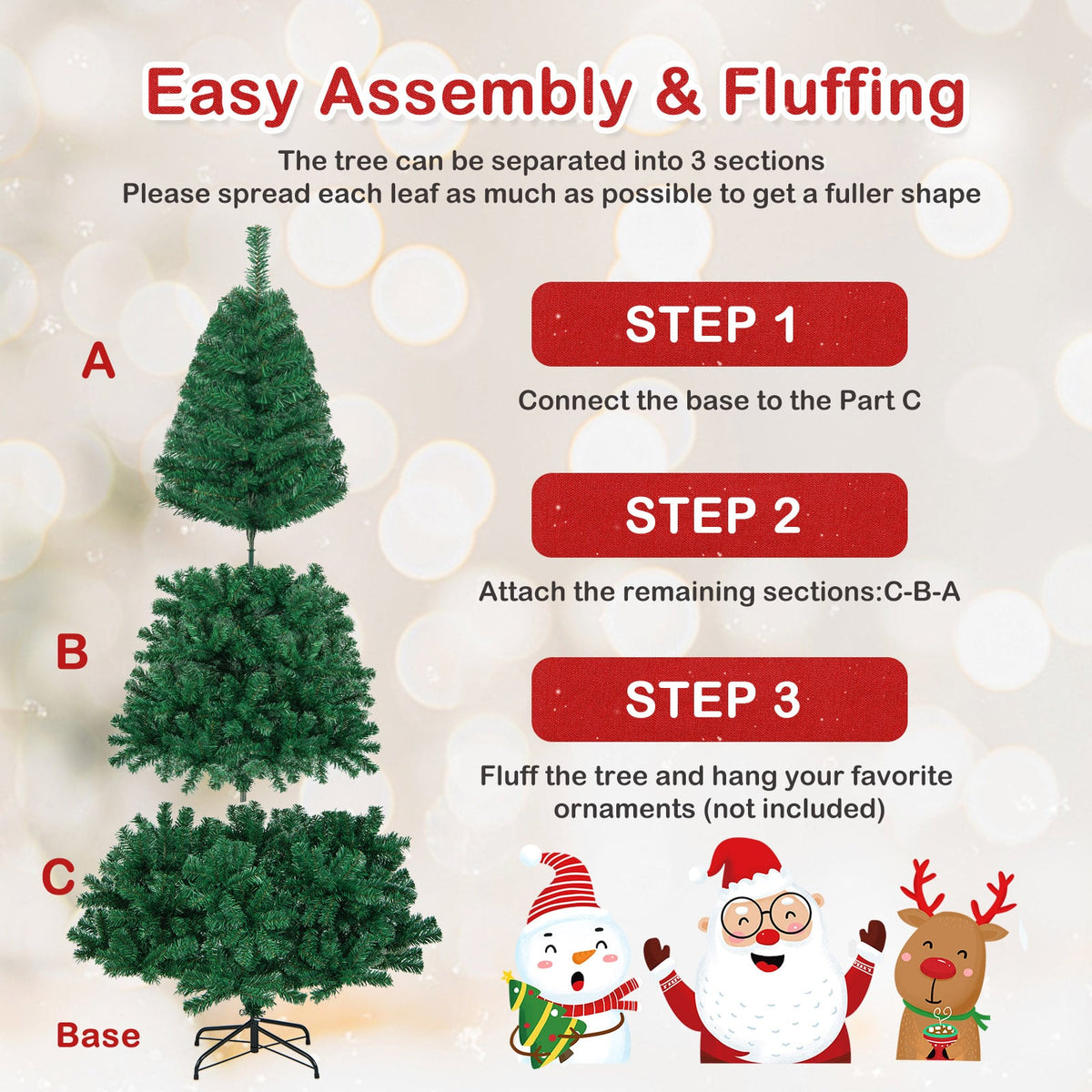 Artificial PVC Hinged Christmas Tree with Solid Metal Stand-7 ft-Christmas Trees-DECOROLALA