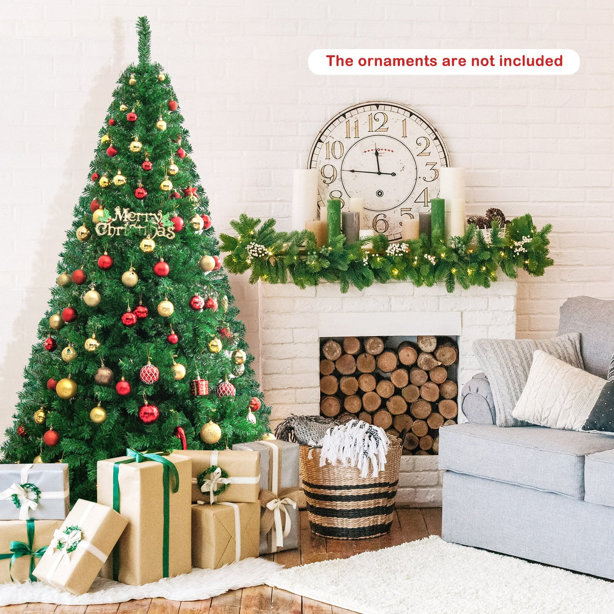 Artificial PVC Hinged Christmas Tree with Solid Metal Stand-7 ft-Christmas Trees-DECOROLALA