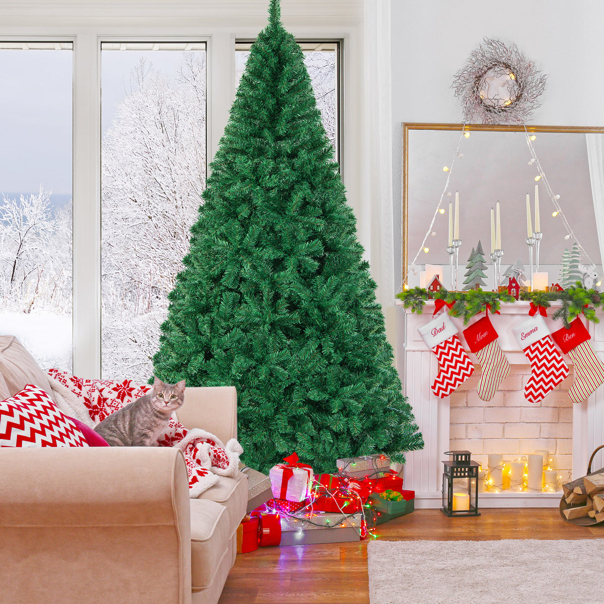 Artificial PVC Hinged Christmas Tree with Solid Metal Stand-8 ft-Christmas Trees-DECOROLALA