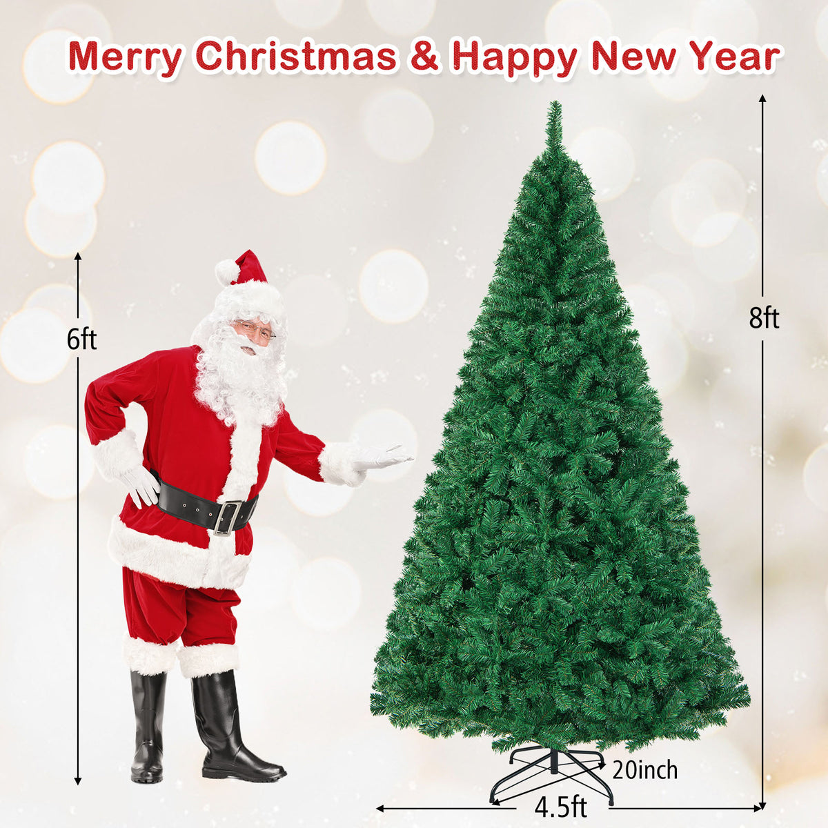 Artificial PVC Hinged Christmas Tree with Solid Metal Stand-8 ft-Christmas Trees-DECOROLALA