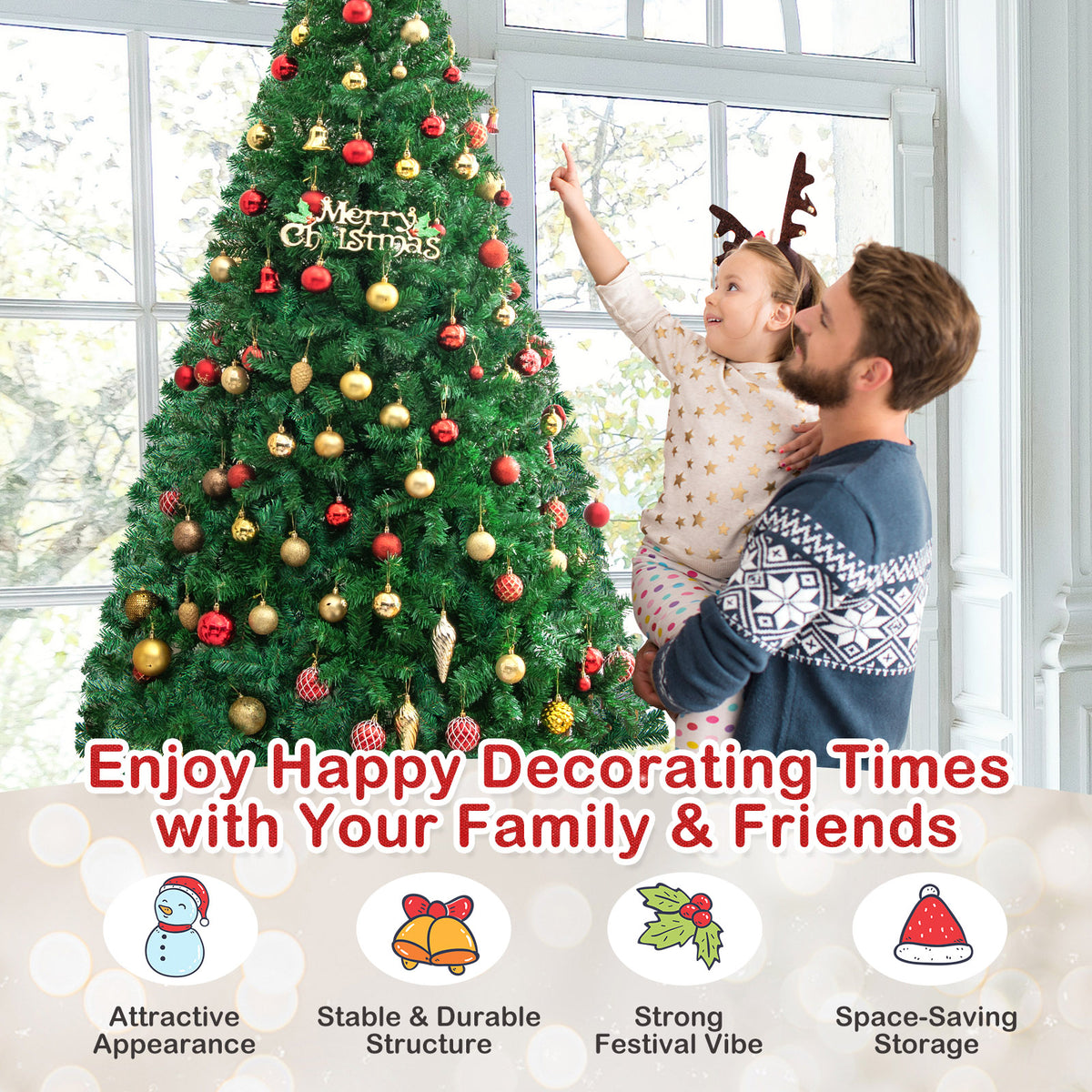 Artificial PVC Hinged Christmas Tree with Solid Metal Stand-8 ft-Christmas Trees-DECOROLALA