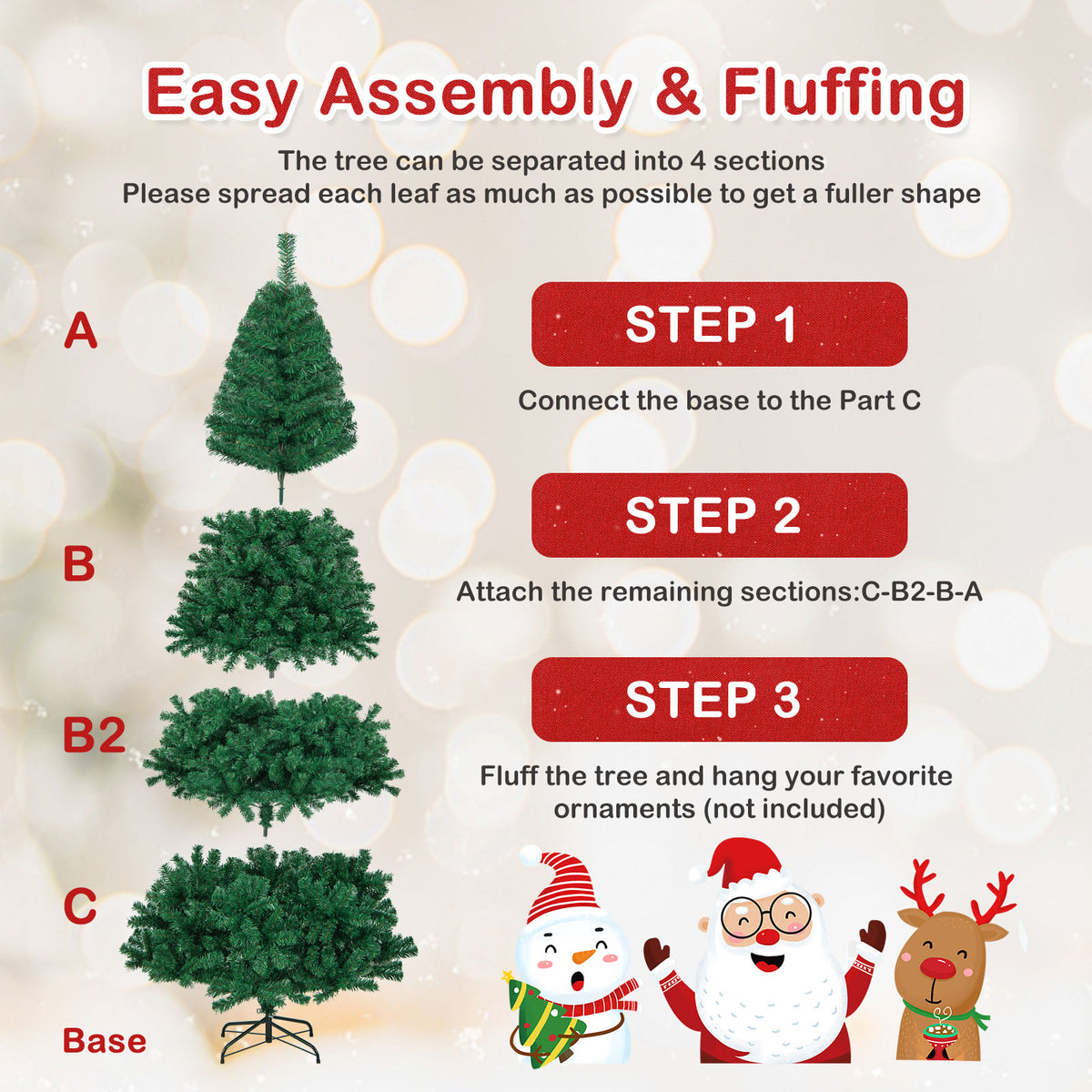 Artificial PVC Hinged Christmas Tree with Solid Metal Stand-8 ft-Christmas Trees-DECOROLALA