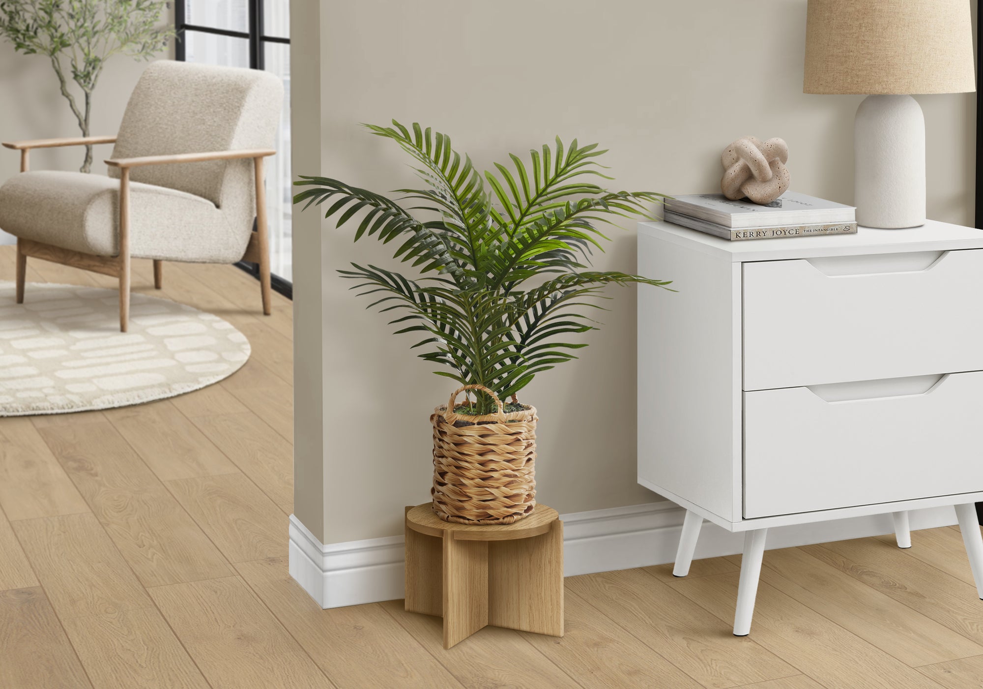 Artificial Palm Plant 24"H with Woven Basket-Artificial Plant-DECOROLALA