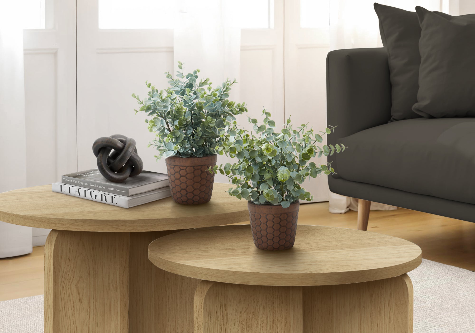 Artificial Plant - 2pcs / 13"H Eucalyptus / Grass/ 4" Pot-Artificial Plant-DECOROLALA