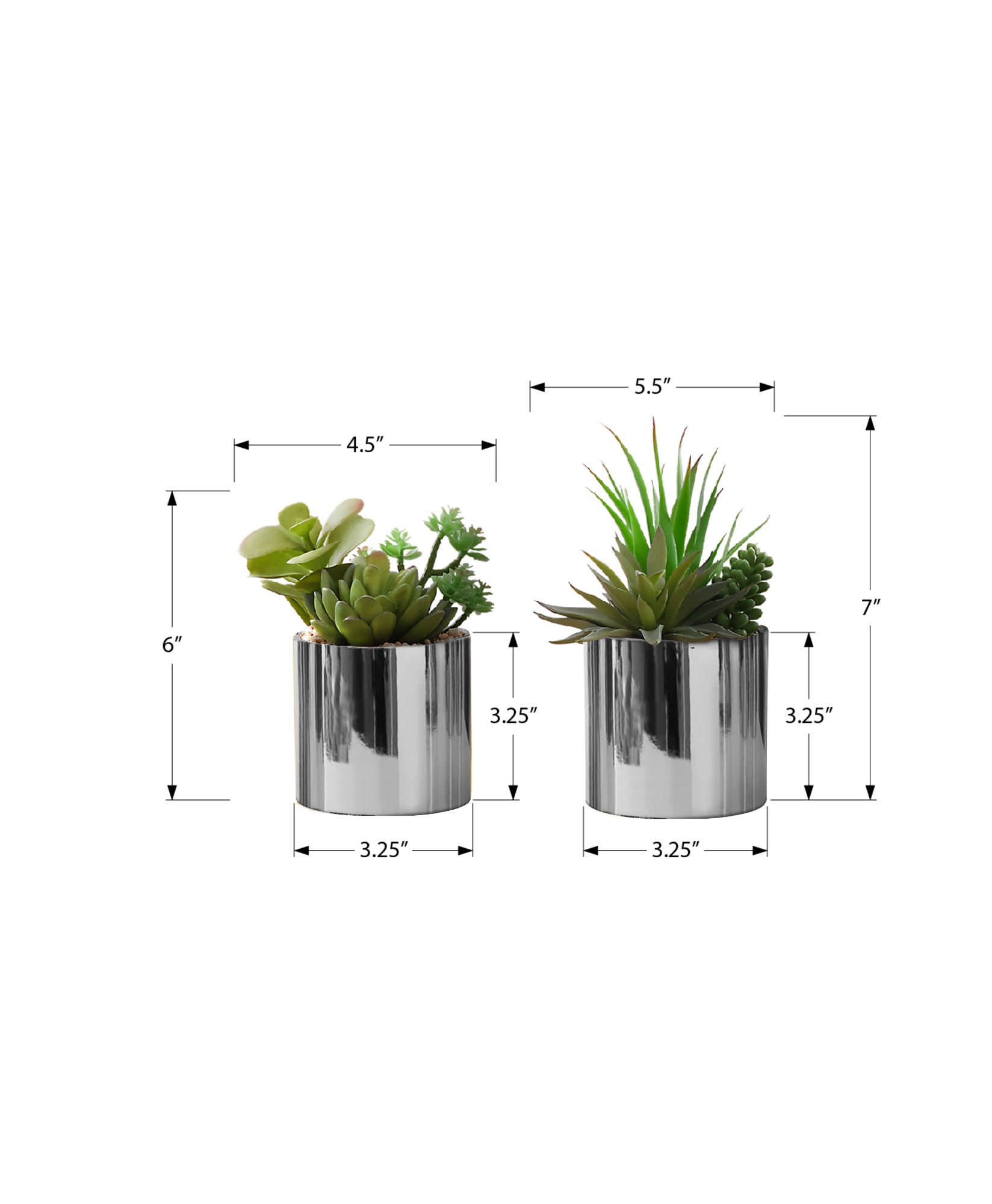 Artificial Plant - 2pcs / 7"H Succulent In 3" Chrome Pot-Artificial Plant-DECOROLALA