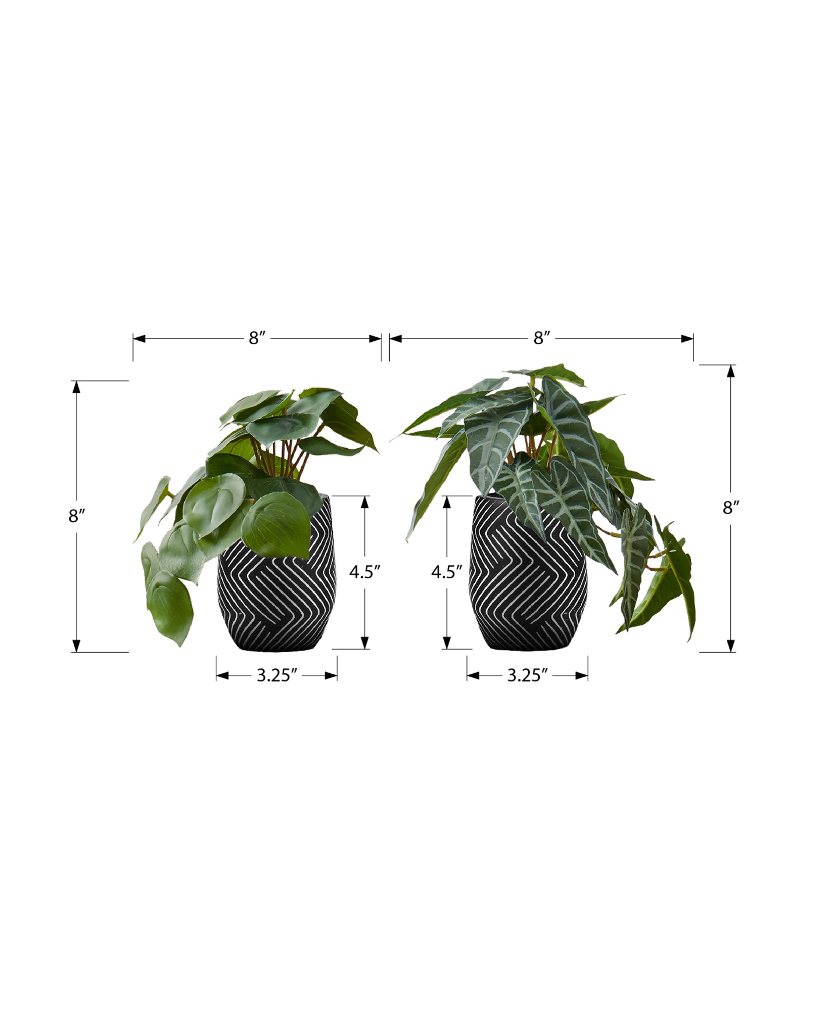 Artificial Plant - 2pcs / 8"H Alocasia / 5" Black Pot-Artificial Plant-DECOROLALA