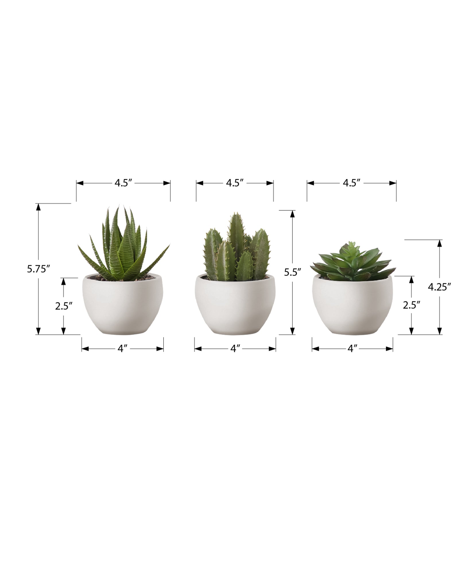 Artificial Plant - 3pcs / 6"H Succulent In A 3" White Pot-Artificial Plant-DECOROLALA