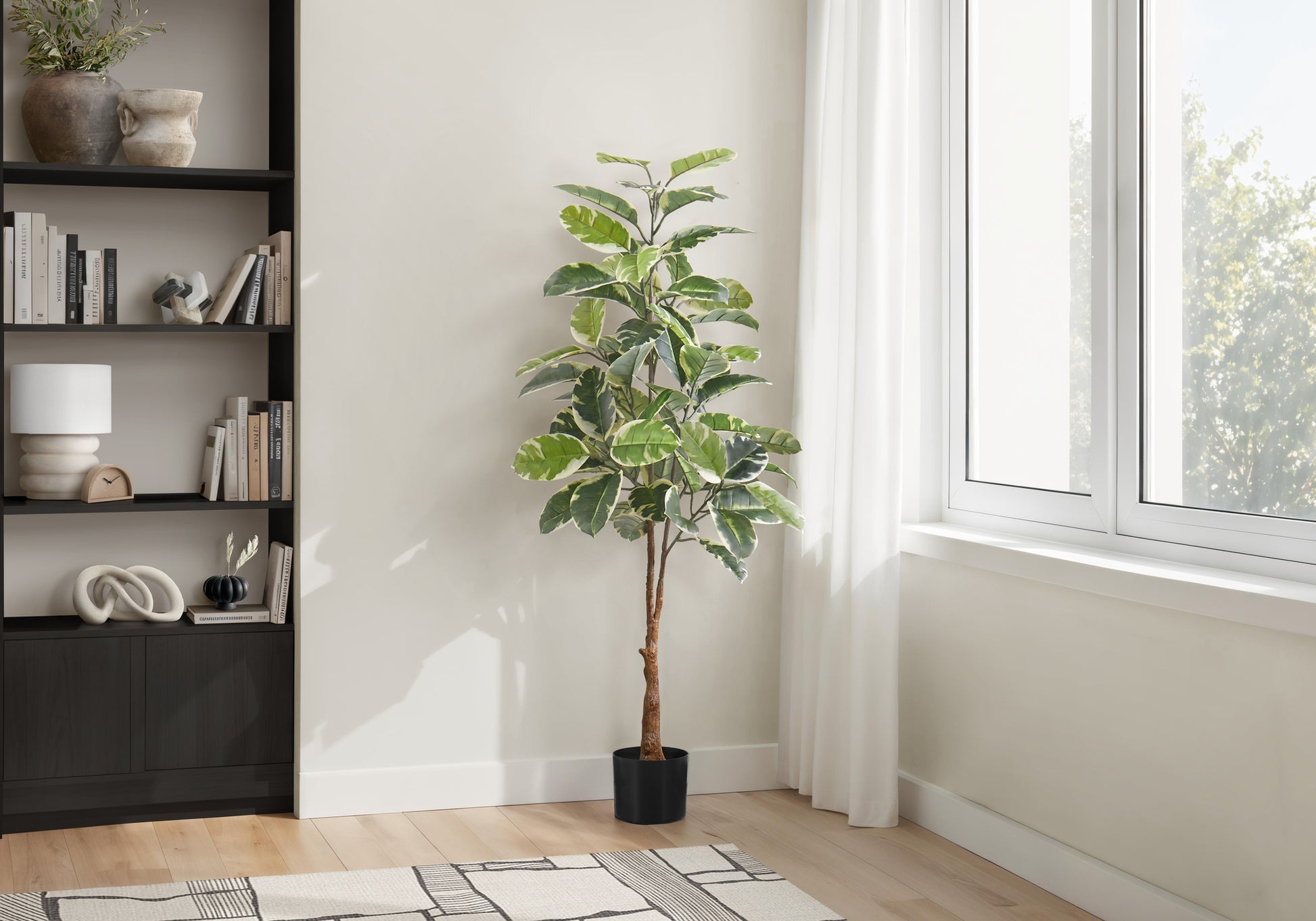 Artificial Plant - 52"H / Indoor Rubber Tree In A 5" Pot-Artificial Plant-DECOROLALA