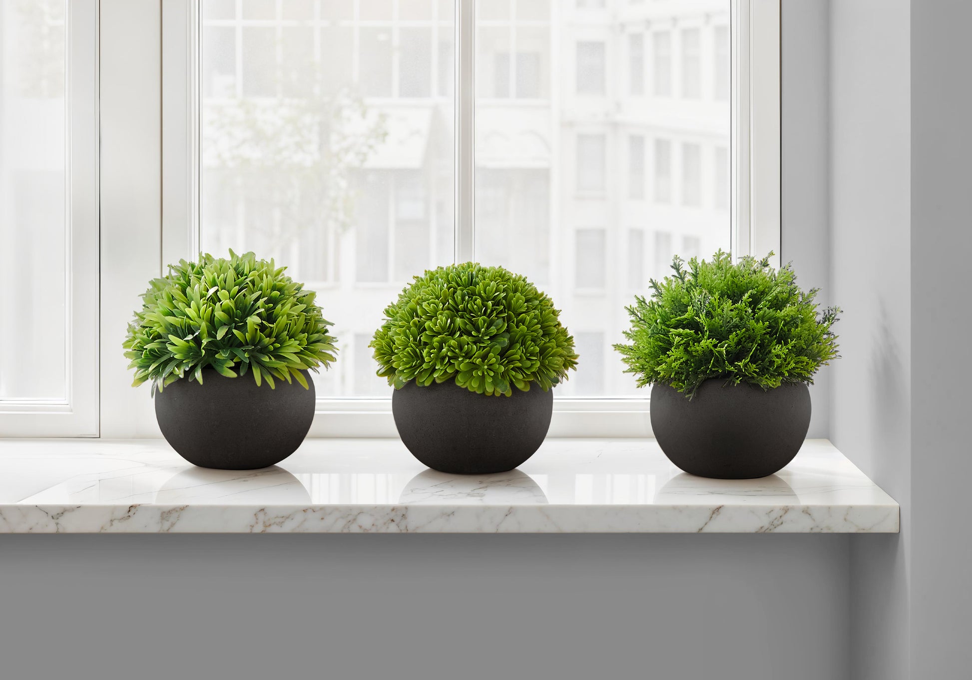 Artificial Plant Grass Set, 5"H, 3-Piece, Black Pots-Artificial Plant-DECOROLALA