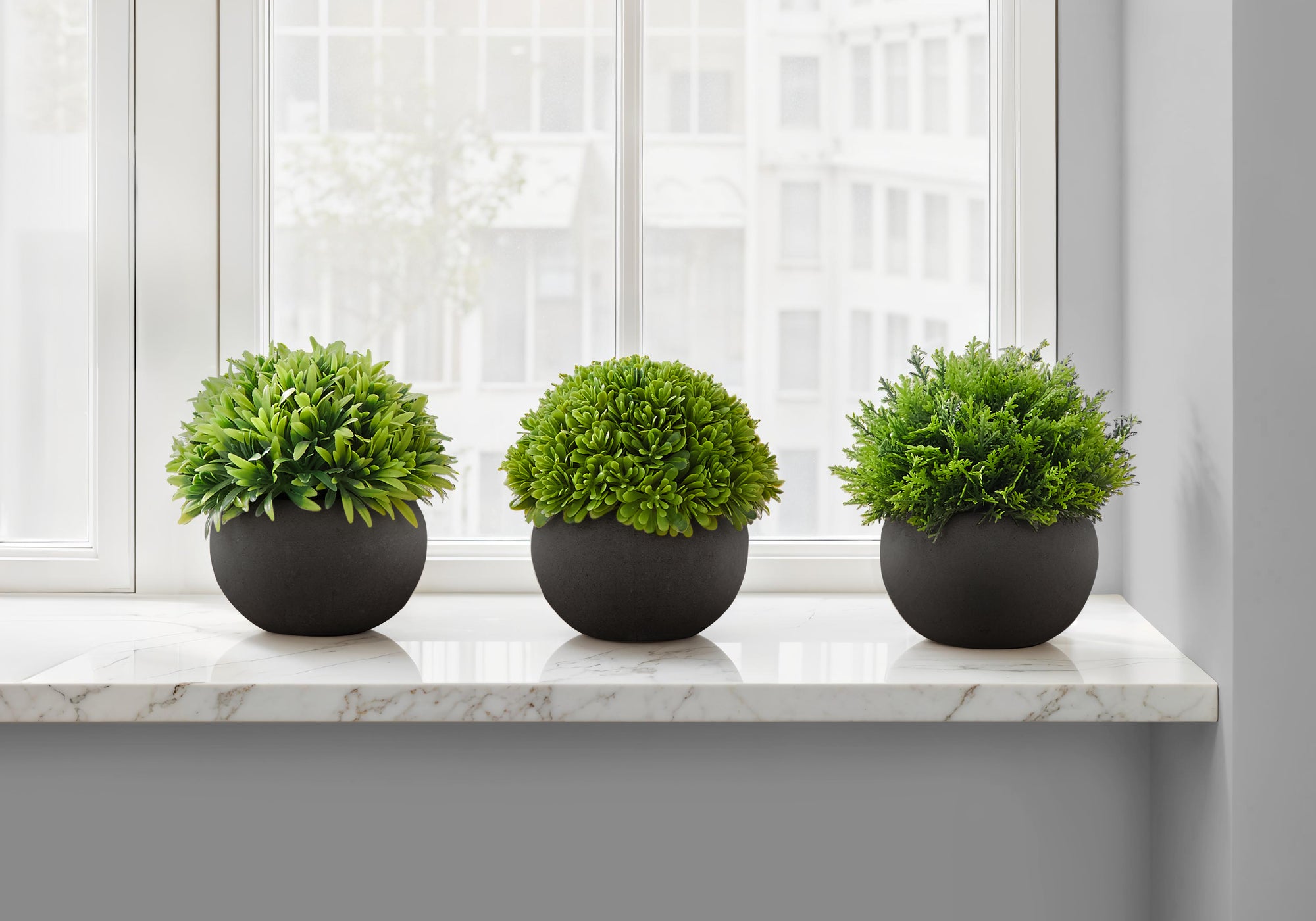 Artificial Plant Grass Set, 5"H, 3-Piece, Black Pots-Artificial Plant-DECOROLALA