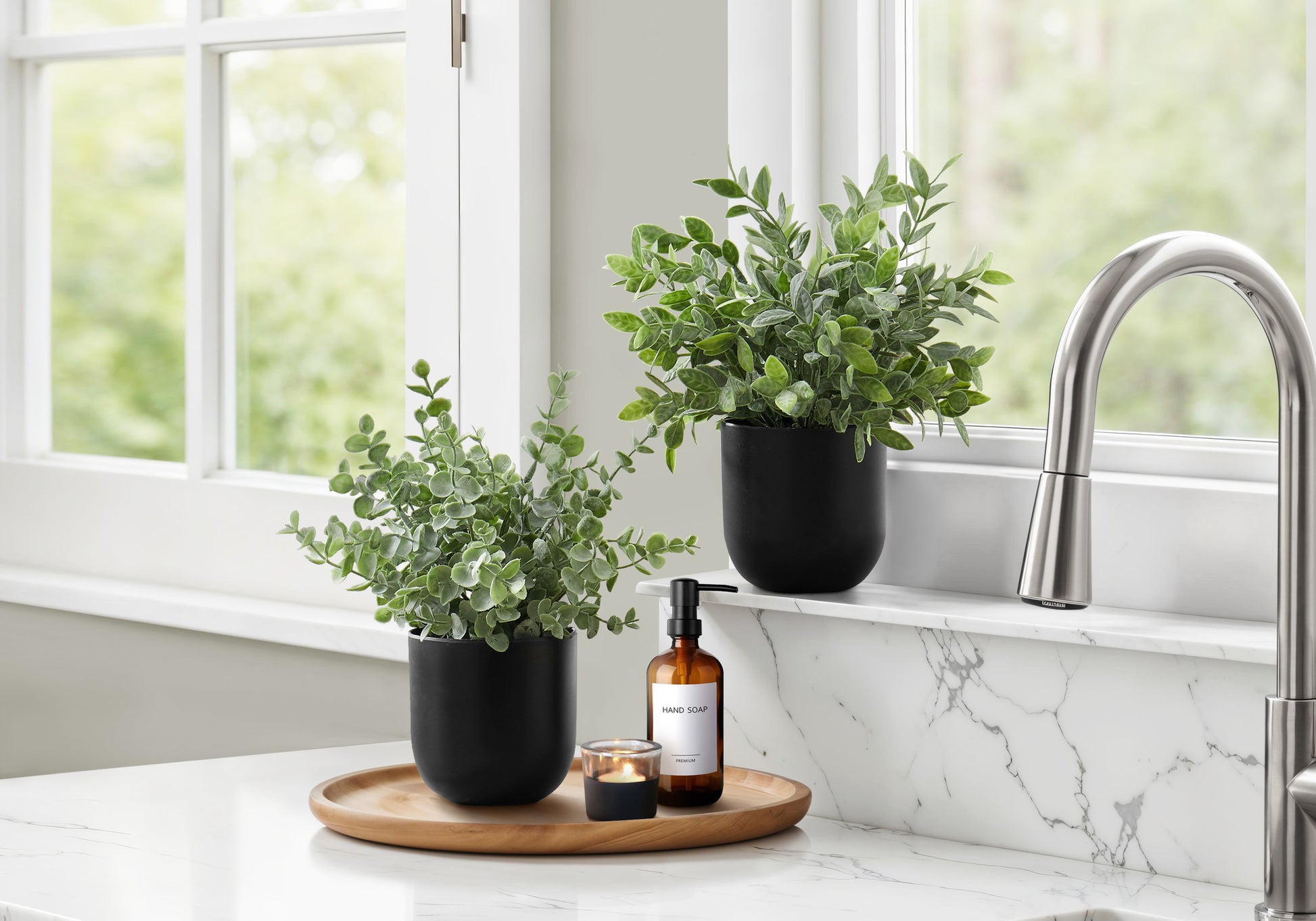 Artificial Plant Set 2pc 11"H Eucalyptus Grass 5" Pot-Artificial Plant-DECOROLALA