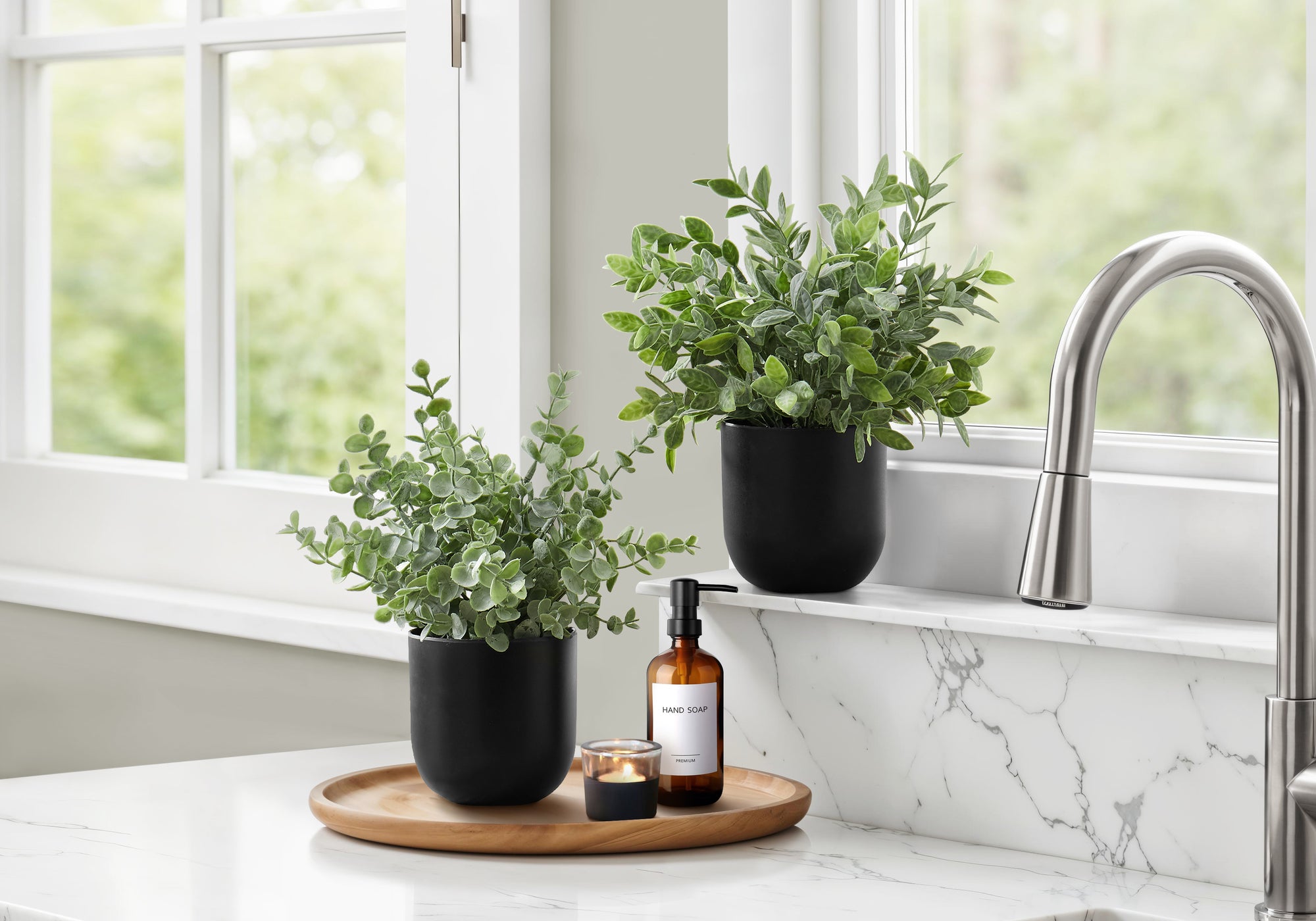 Artificial Plant Set 2pc 11"H Eucalyptus Grass 5" Pot-Artificial Plant-DECOROLALA