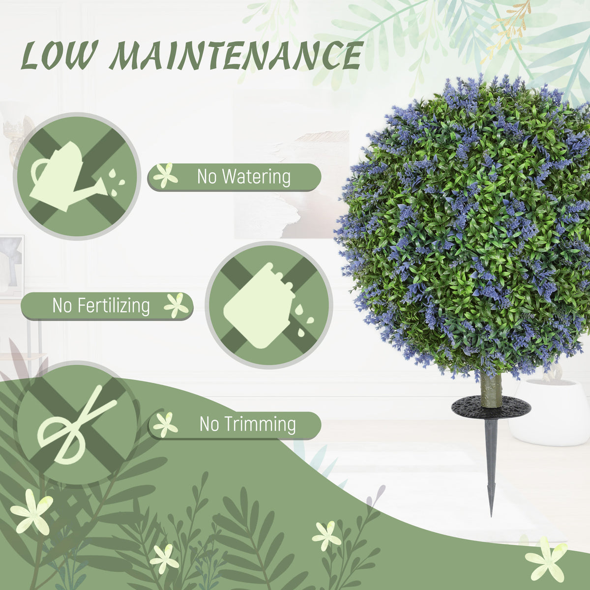 Artificial Plants Faux Lavender Set of 2, UV Protected Fake Plants with Ground Stakes for Indoor Outdoor Decor, Purple-Artificial Trees-DECOROLALA