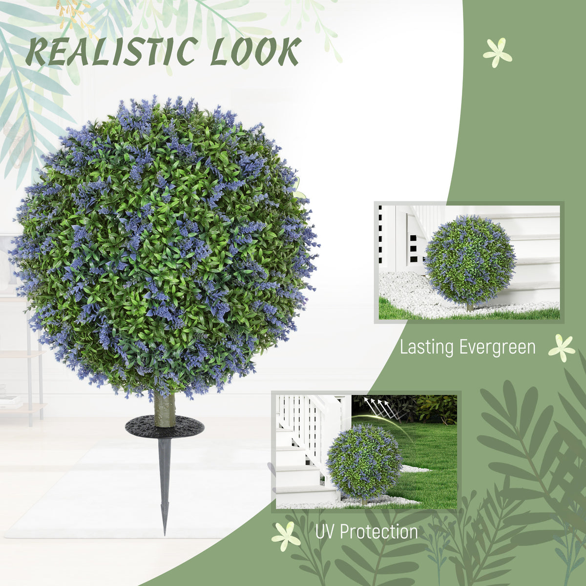 Artificial Plants Faux Lavender Set of 2, UV Protected Fake Plants with Ground Stakes for Indoor Outdoor Decor, Purple-Artificial Trees-DECOROLALA
