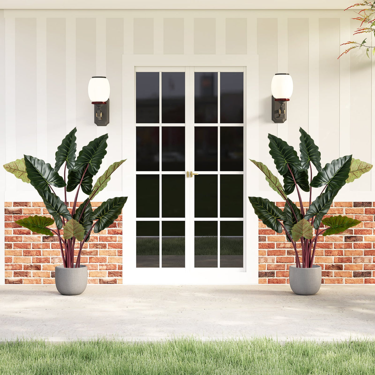 Artificial Rainbow Taro Tree 63" Tall with 11 Faux Leaves-1 Pack-Artificial Plants-DECOROLALA