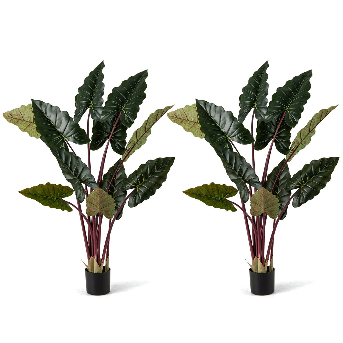 Artificial Rainbow Taro Tree 63" Tall with 11 Faux Leaves-2 Pack-Artificial Plants-DECOROLALA