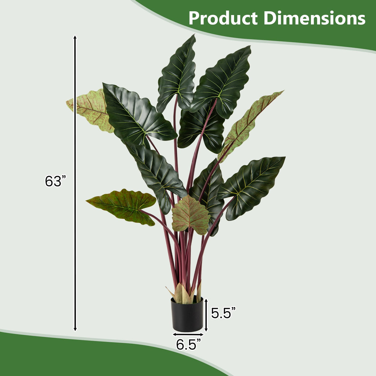 Artificial Rainbow Taro Tree 63" Tall with 11 Faux Leaves-2 Pack-Artificial Plants-DECOROLALA