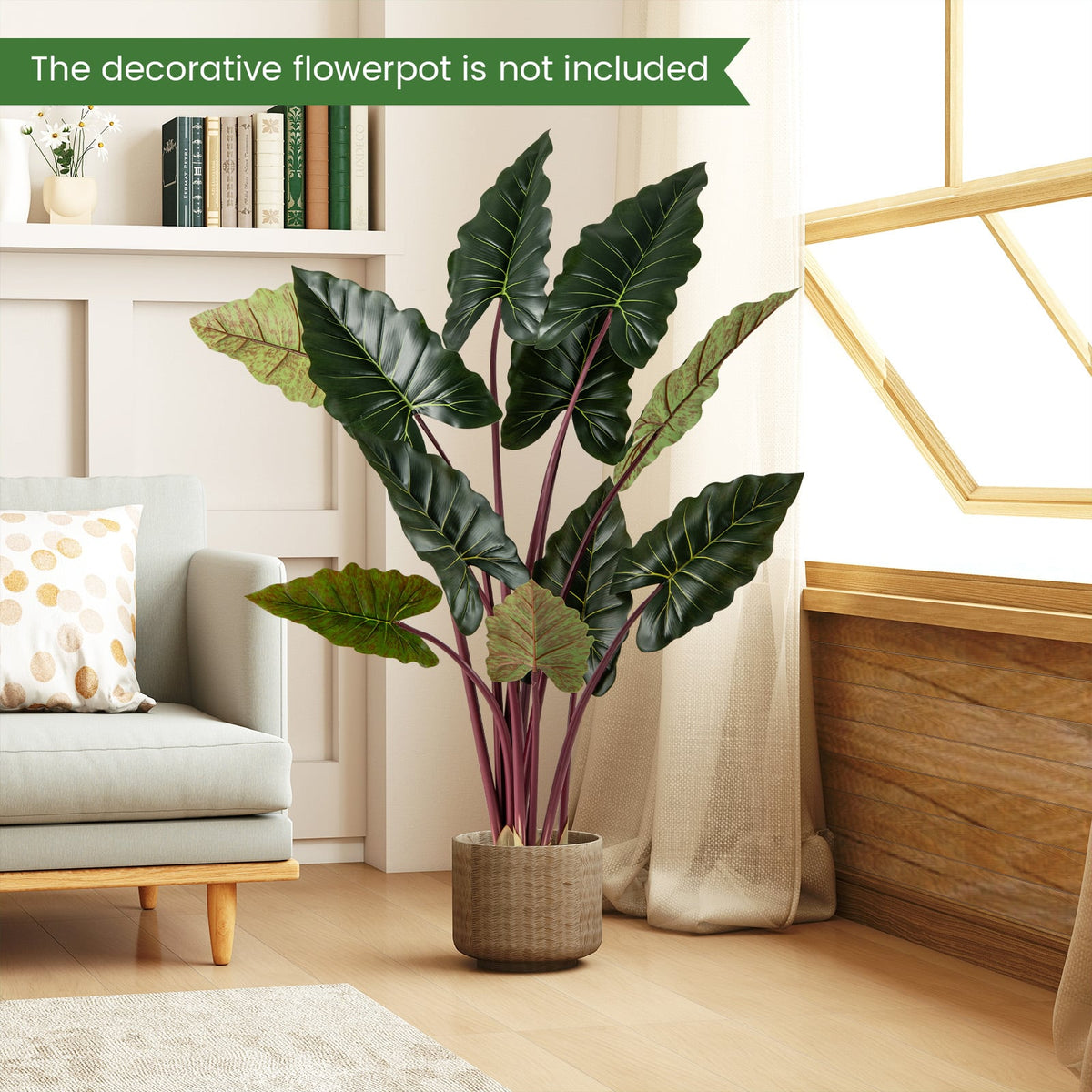 Artificial Rainbow Taro Tree 63" Tall with 11 Faux Leaves-2 Pack-Artificial Plants-DECOROLALA