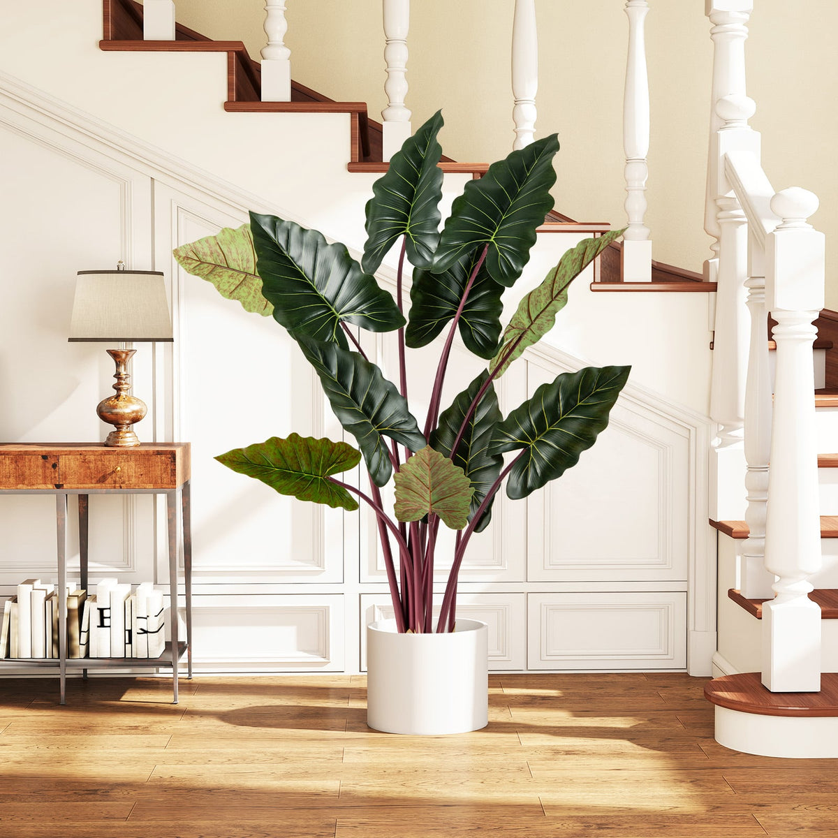 Artificial Rainbow Taro Tree 63" Tall with 11 Faux Leaves-2 Pack-Artificial Plants-DECOROLALA