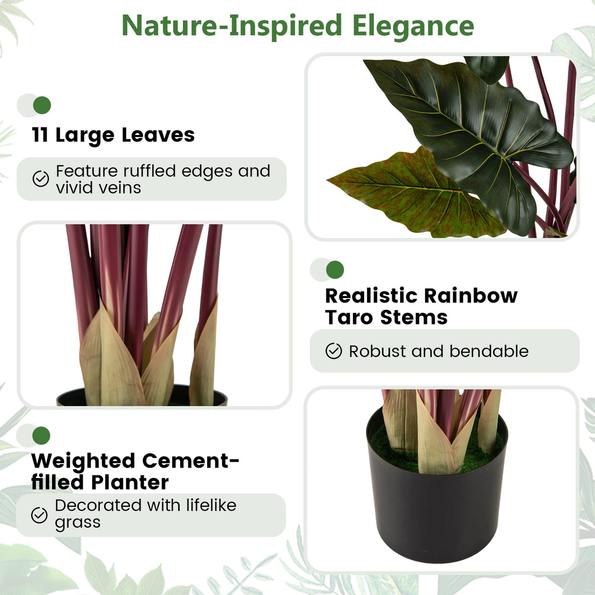 Artificial Rainbow Taro Tree 63" Tall with 11 Faux Leaves-2 Pack-Artificial Plants-DECOROLALA