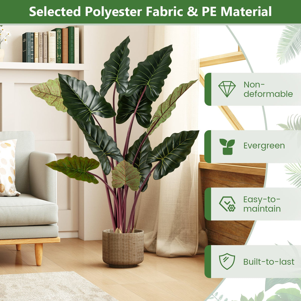 Artificial Rainbow Taro Tree 63" Tall with 11 Faux Leaves-2 Pack-Artificial Plants-DECOROLALA