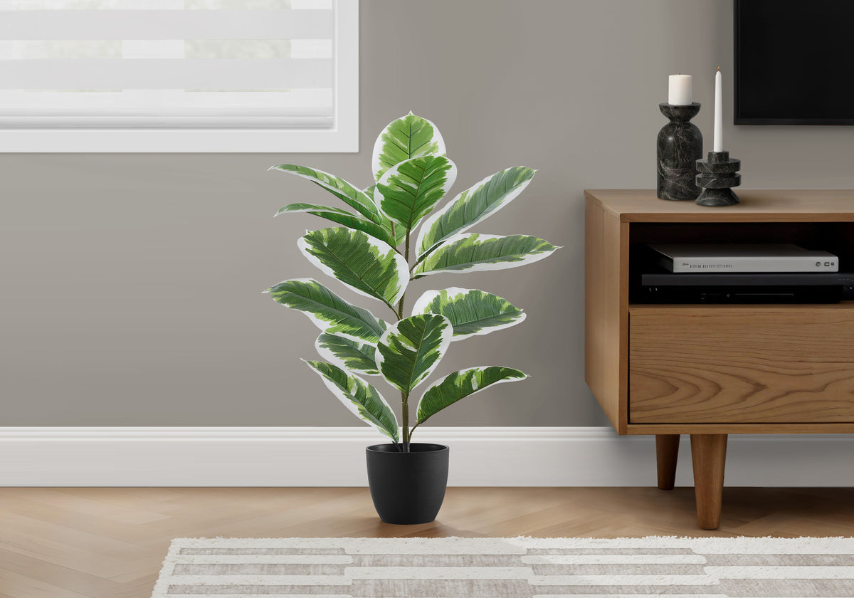 Artificial Rubber Plant 27"H with 5" Pot-Artificial Plants-DECOROLALA